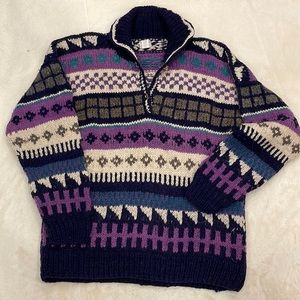 Colourful Handknit 100% Wool Sweater